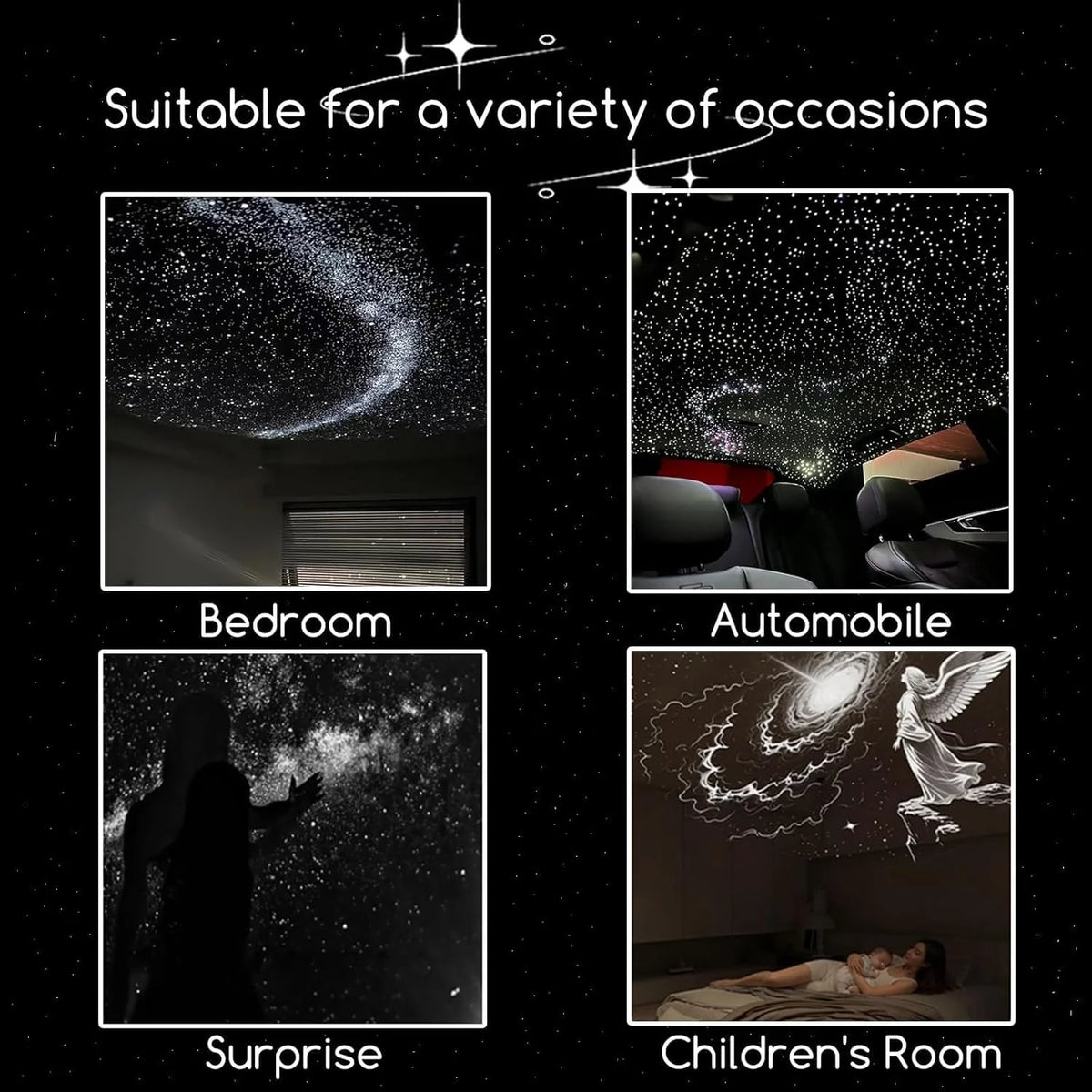 USB Mini LED Ceiling & Wall Starry Moon Light for Bedroom, Kids Room & Home Decor (6 Slide)