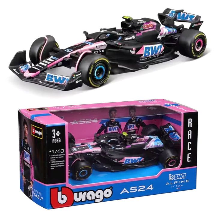 Bburago 1:43 scale diecast model of the BWT Alpine F1 Team A524 driven by Pierre Gasly in 2024
