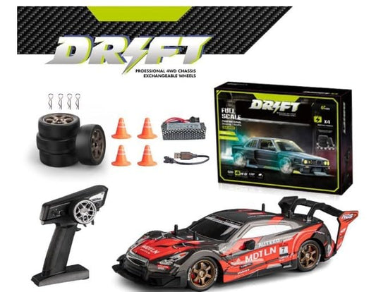 Super GT 1:16 Scale RC Drift Car, 30KM/H 2.4G High-Speed Racer with LED Lights, Extra Wheels & Off-Road Tyres