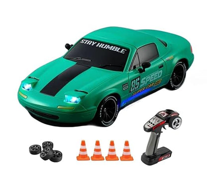 MAZDA & Ae86 POP UP RC Drift Car 1:24 Scale 4WD High-Speed Remote Control Car with LED Lights 2.4GHz Rechargeable Drift Racing Car with Extra Tires & Cones Toy for kids