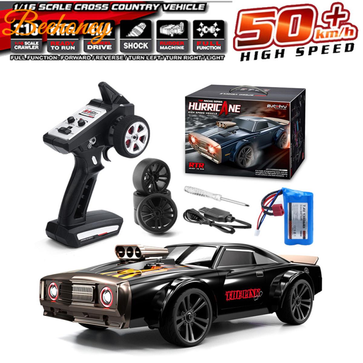 SUCHIYU SCY-16303 1/16 scale remote control drift car, designed as a classic muscle car with metallic blue styling