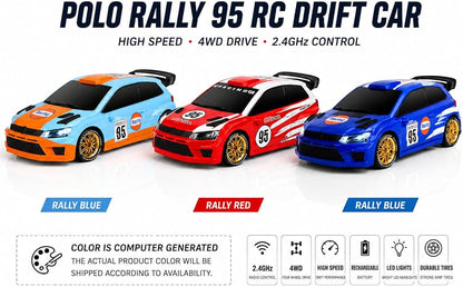 1:24 Scale VW Polo Rally 95 RC Drift Car – 2.4GHz 4WD Remote Control Rally Car with High-Speed Drifting for Kids, Teens & Collectors