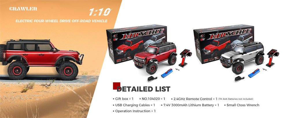 Wltoys 104020 RTR 1/10 2.4G 4WD RC Car Rock Crawler Off-Road Climbing Truck Full Proportional LED Light Vehicles Models Toys - Red Standard Version