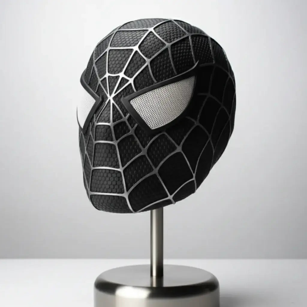 3D The Amazing Spider-Man Rubber Texture BLACK Cosplay Mask with Remote-Controlled Blinking LED Eyes