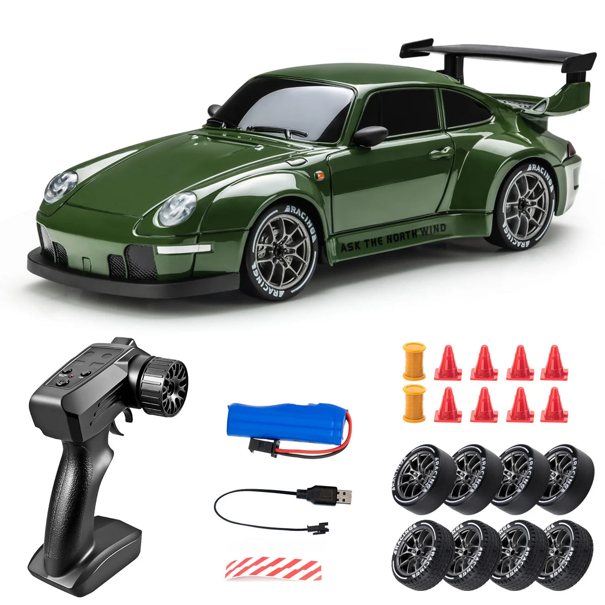Porsche 911 High-Speed 4WD Drift RC Car (1:24 Scale) LED Lights