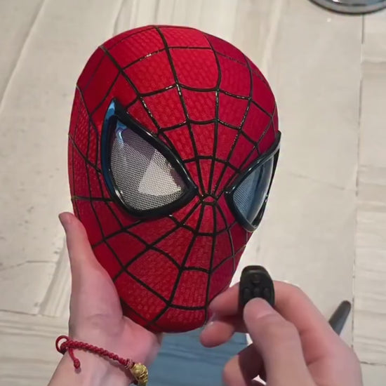 3D Rubber Texture Amazing Spider-Man cosplay mask featuring remote-controlled blinking eyes and light-up effects