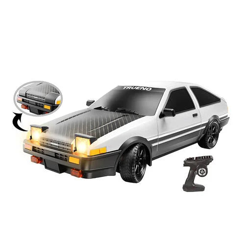 MAZDA & Ae86 POP UP RC Drift Car 1:24 Scale 4WD High-Speed Remote Control Car with LED Lights 2.4GHz Rechargeable Drift Racing Car with Extra Tires & Cones Toy for kids
