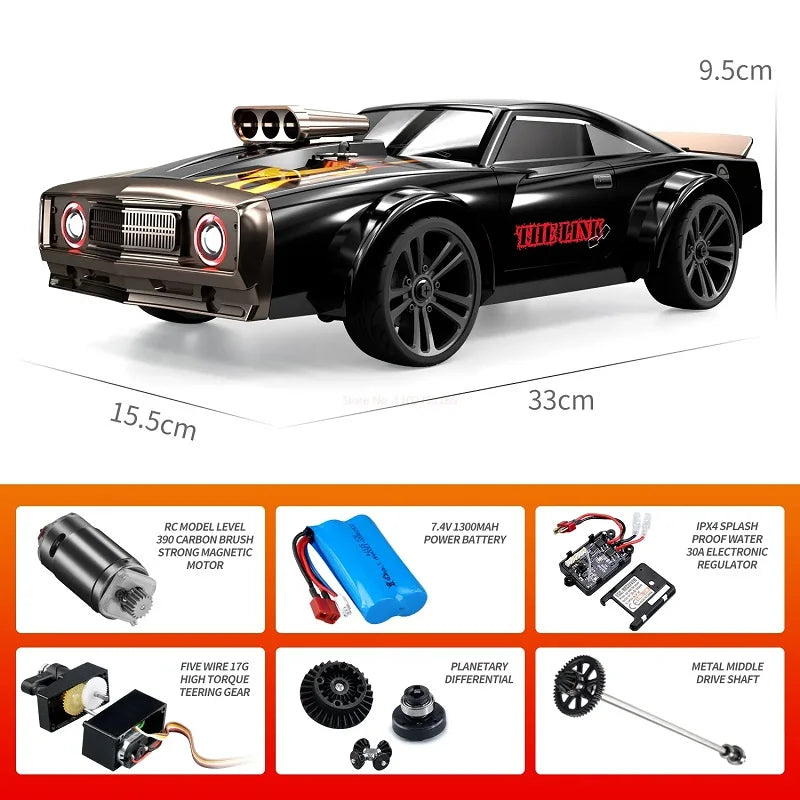 SUCHIYU SCY-16303 1/16 scale remote control drift car, designed as a classic muscle car with metallic blue styling