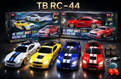 RC Drift Racing Car, 1:24 Scale, 2.4GHz Remote Control, 4WD, LED Lights, with Smoke effect & Extra Drift Tyres and Traffic Cones C Type Charging