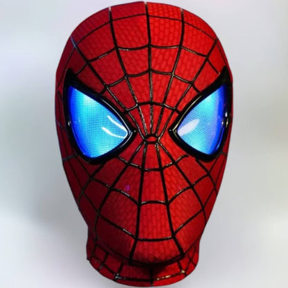 3D Rubber Texture Amazing Spider-Man cosplay mask featuring remote-controlled blinking eyes and light-up effects